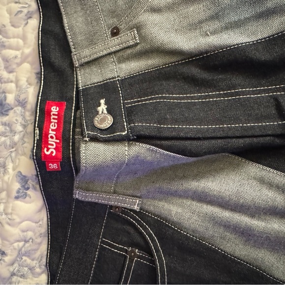 Supreme paneled stripe baggy jeans in rigid indigo - Picture 9 of 9